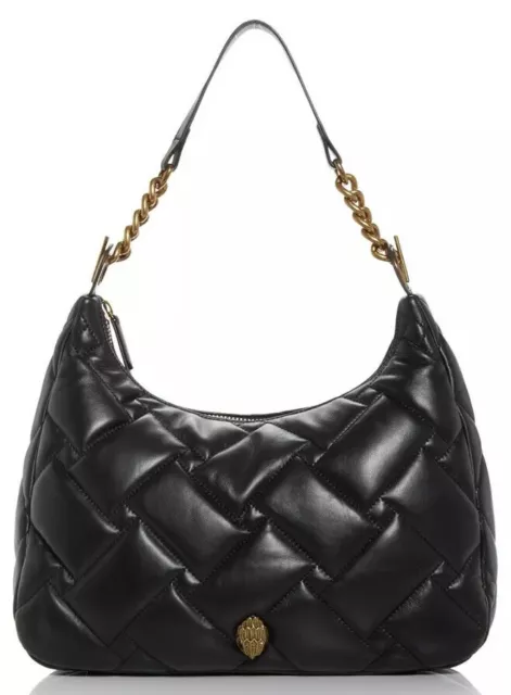 KURT GEIGER LONDON Large Kensington Soft Leather Hobo Convertible Black Bag