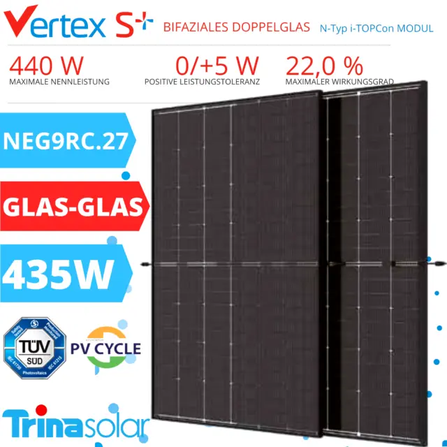 108x Modulo Solare Doppio Vetro Trina Vertex S+ NEG9RC.27 Impianto Solare 435W Mono