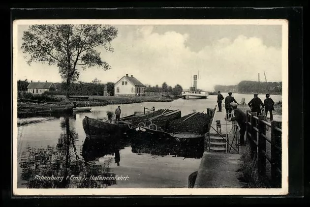 Ansichtskarte Papenburg /Ems, Dampfer bei der Hafeneinfahrt