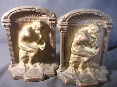 Old Vtg Collectible Cast Iron Thinking Man Unique Set of 2 Bookends