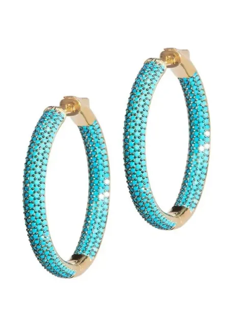 NEW Nickho Rey Tire 14K-Yellow-Gold Vermeil Crystal Striped Hoop Earrings $300