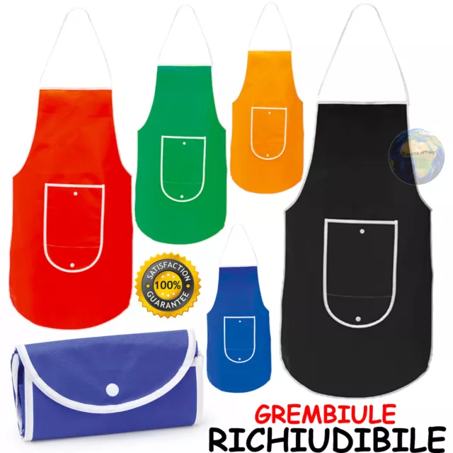 GREMBIULE PIEGHEVOLE da DONNA/UOMO con Tascone per CUCINA Bar APRON Chef UNISEX