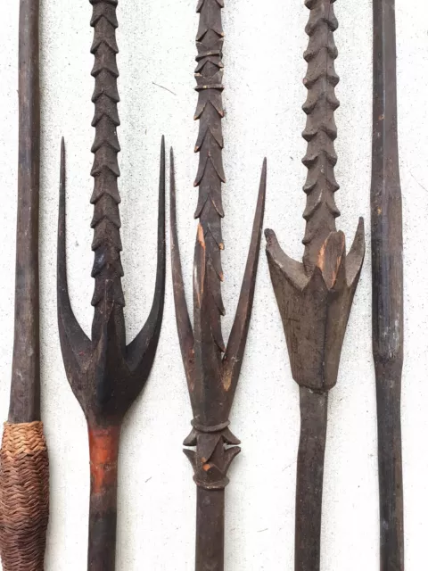 Group of Five Old Fighting & Hunting Spears - Western Highlands Papua New Guinea