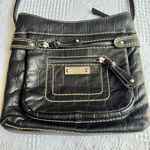 Tignanello Purse Genuine Black Leather Cross Body Bag Handbag EUC