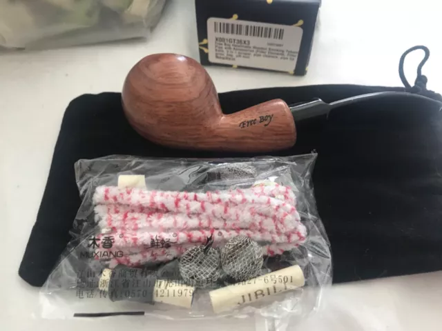 Free Boy Tobacco Pipe, Handmade Wooden Bent Smoking Pipe with Accessories (Filte