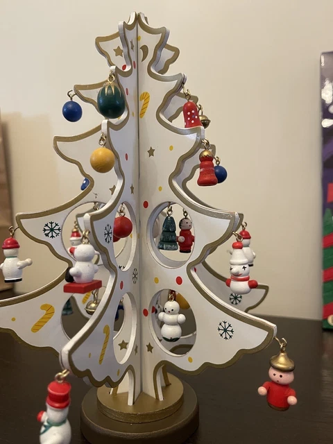 Vintage Christmas Wooden Ornament Christmas Tree With Hanging Ornaments *flaws* 2