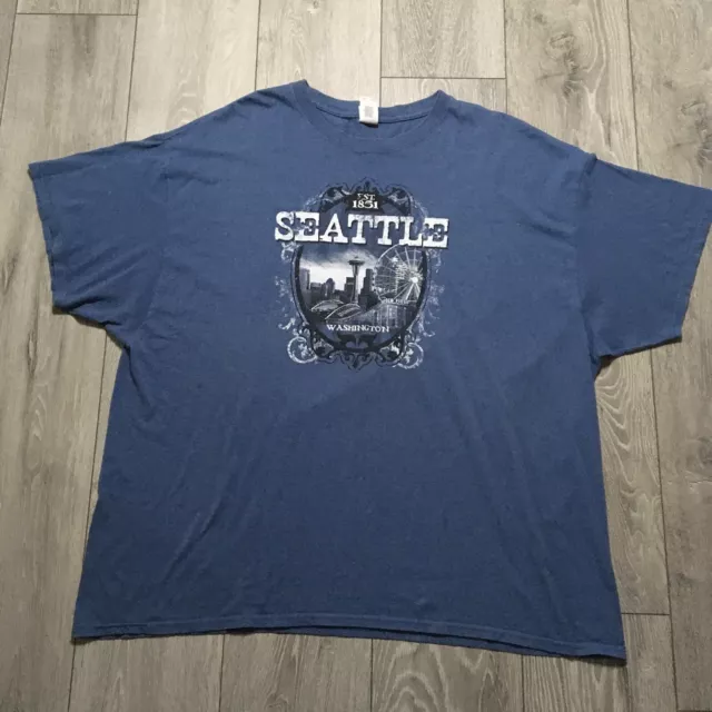 Seattle Washington Shirt 3XL Mens Blue Cotton Graphic Print Destination USA