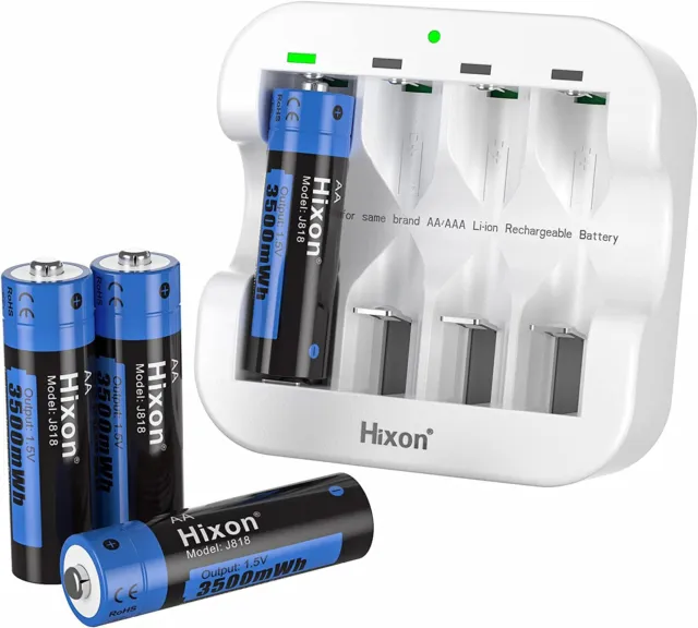4 batterie ricaricabili litio AA 1,5v 3,5mWh con caricatore di tipo C+cavo USB-A