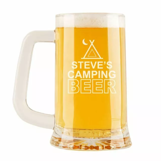 Personalised Camping Beer Engraved Glass Pint Tankard Camping Gift Ideas him her