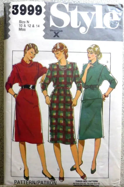 Style sewing pattern no 3999 size 10,12,14 ladies dress long sleeve