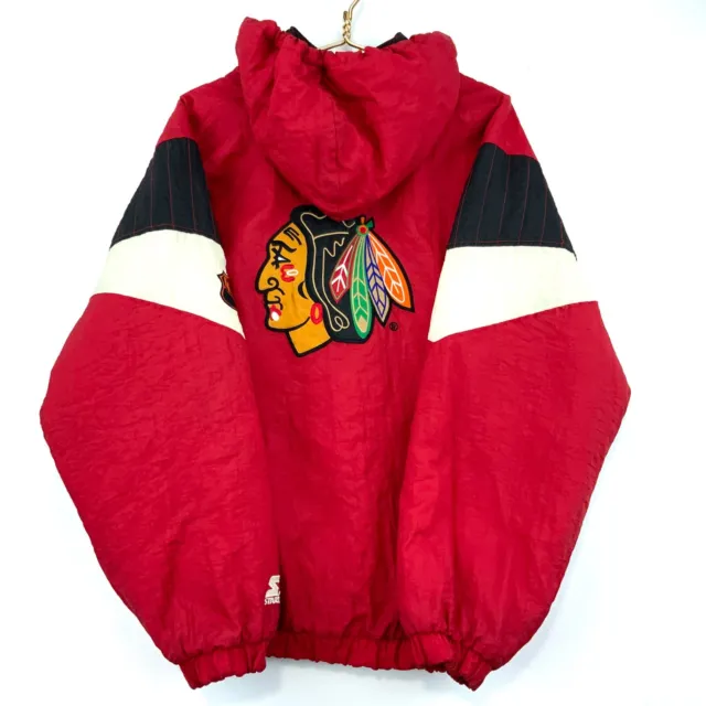 Vintage Chicago Blackhawks Starter Quarter Zip Puffer Jacket Size Medium Red Nhl