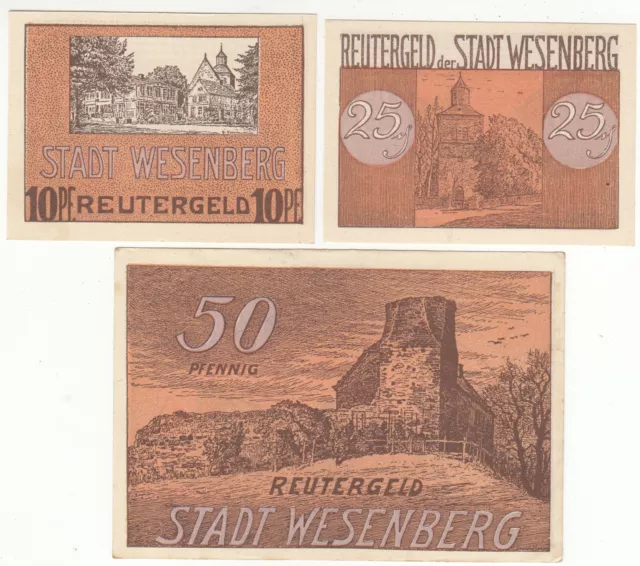 *NOTGELD*Stadt Wesenberg in Mecklenburg*10+25+50 Pfg.*gültig bis 31.5.1922*