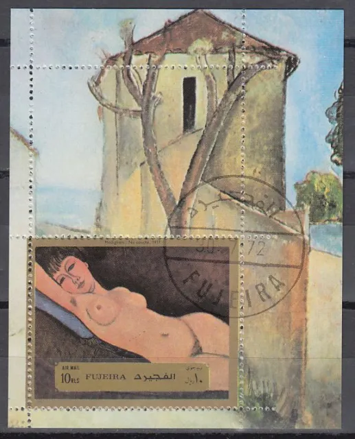 Fujeira 1972 Bl.117 A fine used c.t.o. Gemälde Paintings Akte Nudes Modigliani