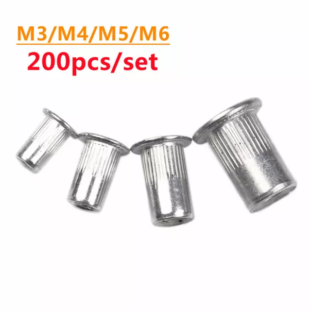 200x Aluminum Rivet Nuts Blinded Head Threaded Nut Nutsert Rivnut M3 4 5 6 Kit