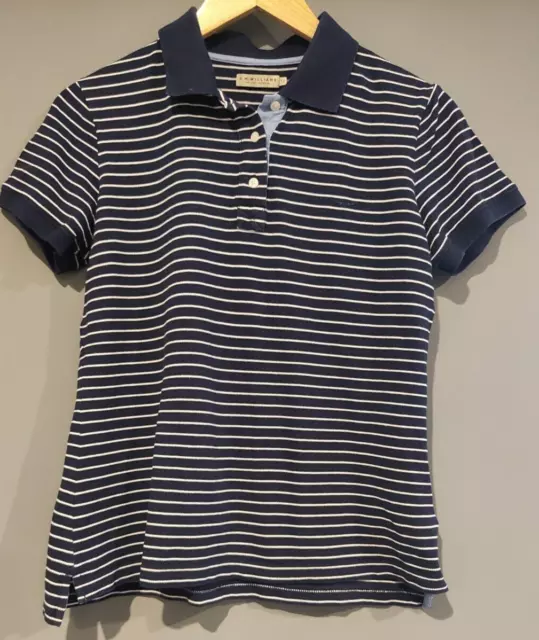 RM Williams Womens Navy Blue White Striped polo t-shirt top Size 12 100% cotton