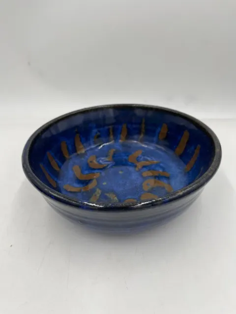 Cobalt Blue Art Pottery Bowl Artist Signed 7" Diameter Serving Bowl