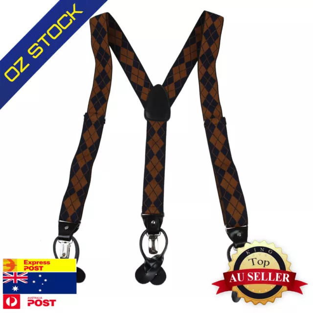 Brown Mens Braces Suspender Elastic Gift Box Clip-End Y-Back Set Y&G YFB010101