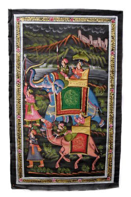 Hanging Wall Painting Mughal On Silk Art Scene De Life India 75x47cm 35