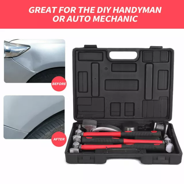 7Pcs Car Body Repair Tools Hammer & Dolly Panel Beating Dent Roller Auto Kits AU 3
