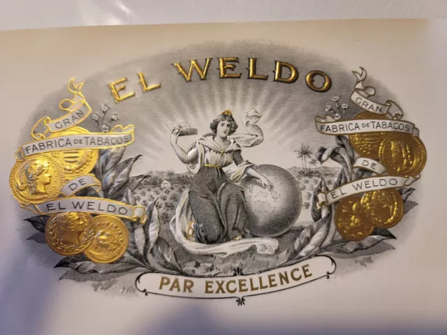 El Weldo-Vintage Inner Cigar Box Lithograph -Embossed Label-