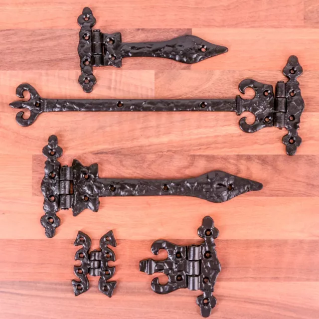 Small - Large BLACK ANTIQUE DOOR HINGES Fancy Ornate Cast Iron 2"/3.5"/6"/9"/12"