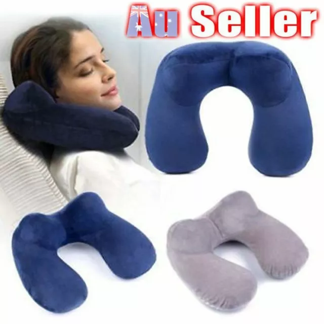 2x Portable Inflatable U Shaped Travel Neck Pillow Car Flight Head Rest Cushion