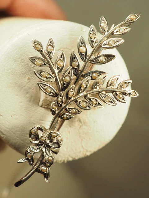 Broche Ancienne En Argent Massif Et émail - Décor Strass - Occasion, Voir Photos Pour L'état