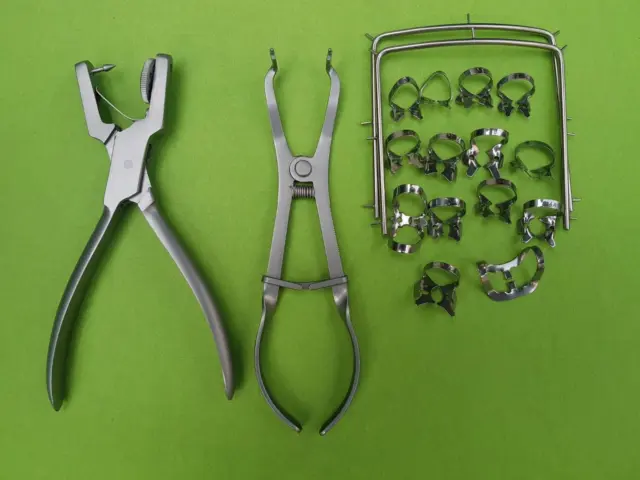 10 Pcs Rubber Dam Starter set Kit With Frames Punch Clamps Dental Instruments CE