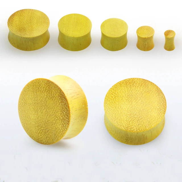 PAIR Organic Natural Wood Solid Convex Double Flared Ear Plugs Gauges 8G - 1" US