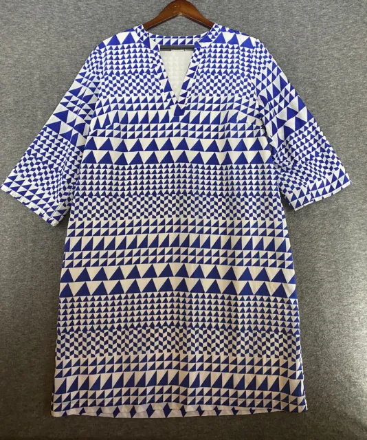 Cato Women’s Size 14/16W 3/4 Sleeve Tunic Dress Blue & White Geometric Print