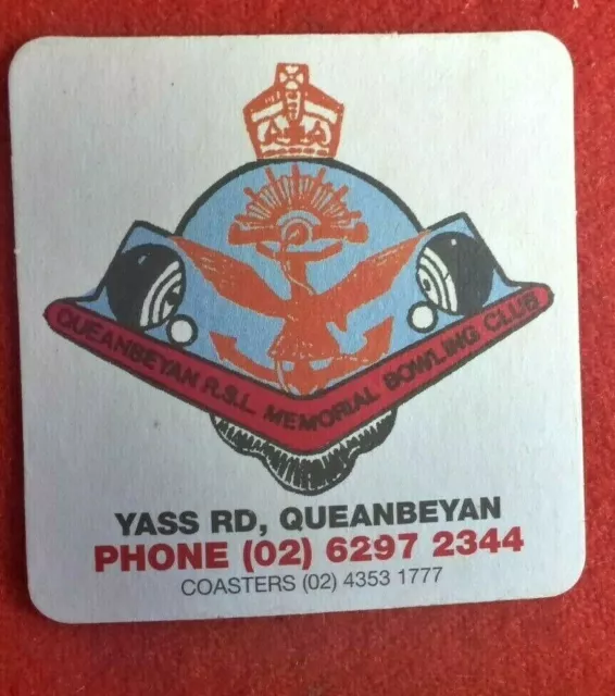 Vintage  Queanbeyan  Rsl  Memorial  Bowling Club Coaster  Retro