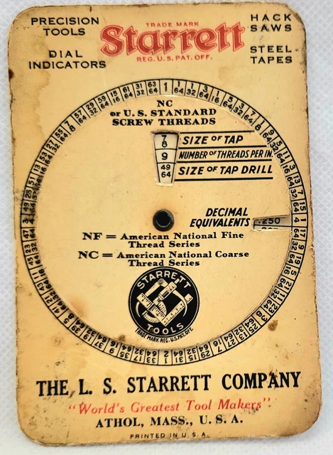 Starrett Company Dial Indicator On Card Tools 1940's