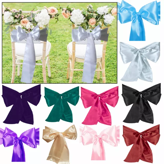 50 Pack Chair Cover Sashes Bows Polyester Satin Sash Wider Fuller Bow Wedding UK