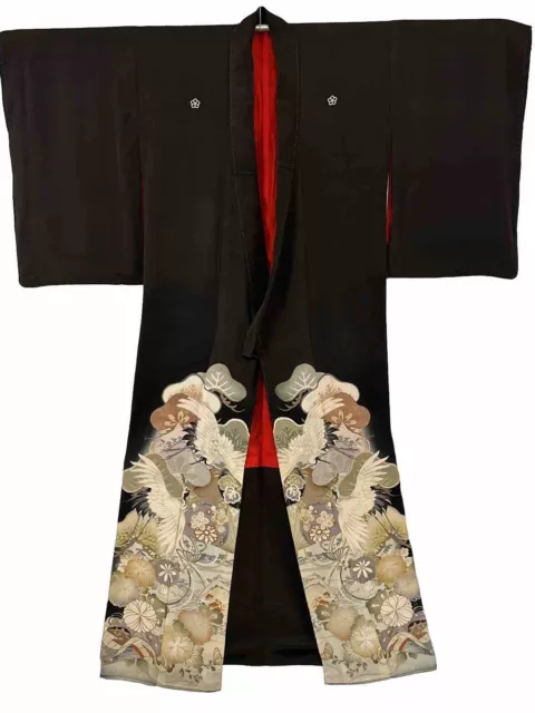 VTG Japanese Kimono Yukata Hand Dyed Embroidered Cosplay Red