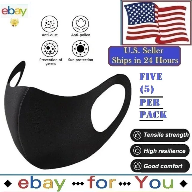 Five Pack Reusable Face Mask Washable Breathable Unisex Cloth Cover Handmade USA