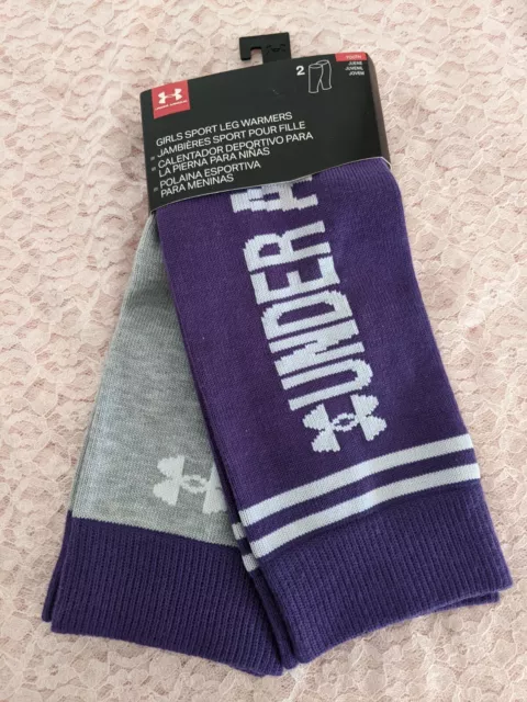 2 pair of Under Armour Purple/Grey Knit Dance Girls Athletic Leg Warmers- NWT