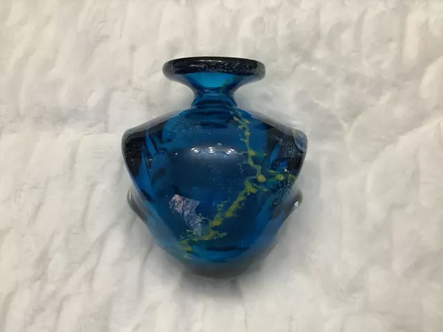 Mdina Glass Vase Pulled Ear Sand & Sea Vintage 1970's Large Heavy Signed Blue