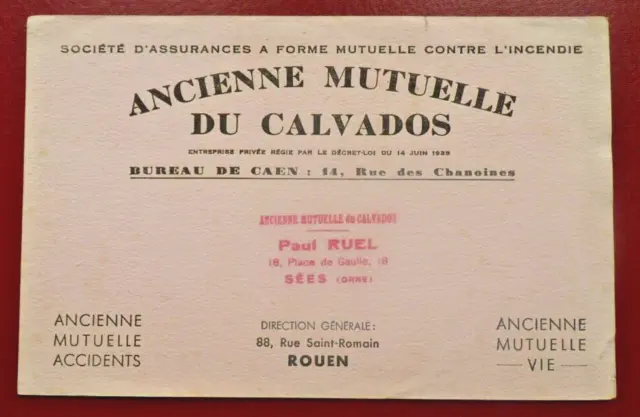 Buvard - Ancienne Mutuelle Du Calvados - Tampon Ruel Sées Orne - Joli Rose -