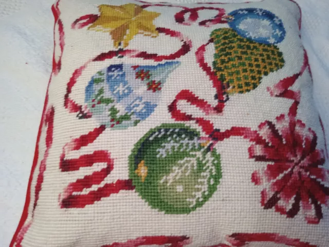 Vintage Tapestry Petit Point Christmas Ornament Throw Pillow 14 inch