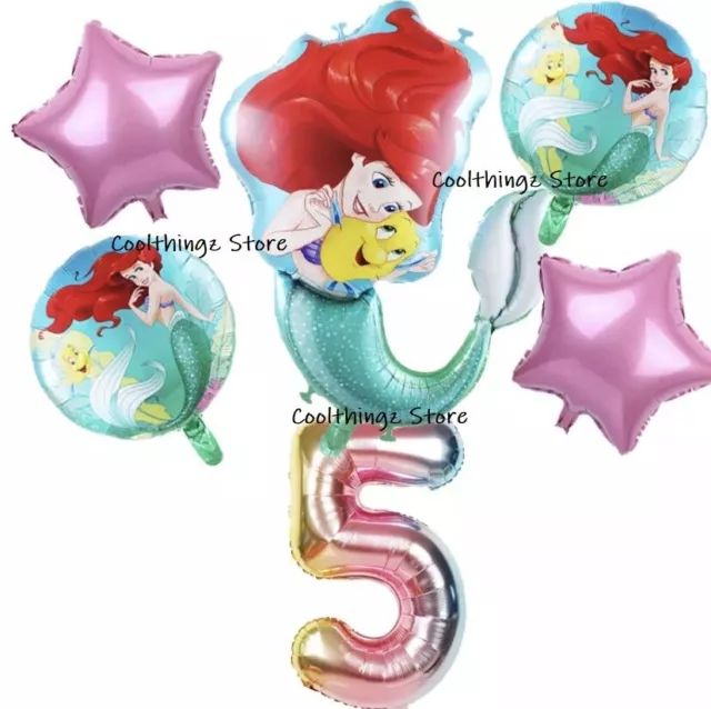 Disney LITTLE MERMAID Balloon Set for 5th Birthday Party FOIL HELIUM Ariel Age 5