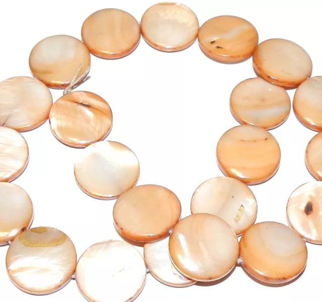 MP614 Light Brown 18mm Flat Round Coin Mother of Pearl Shell Gemstone Bead 15"