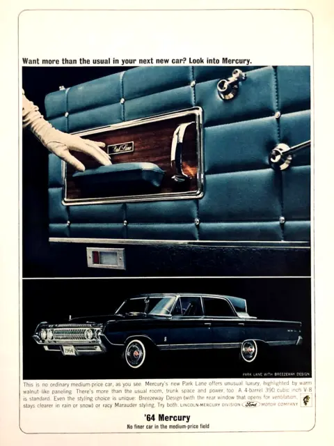 1964 Mercury Park Lane Sedan—Breezeway Rear Window—Original Vintage Print Ad
