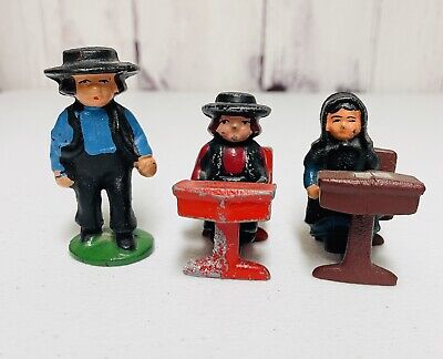 5 Vintage Cast Iron Amish Boy Standing Boy Girl Sitting At Desks
