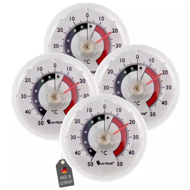 4 Stück Kühlschrankthermometer Set analog rund weiß Gefrierschrank Thermometer