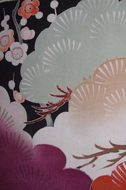 Dramatic Antique Vintage Japanese Kuro Furisode Kimono Hikifurisode Taisho Showa 6