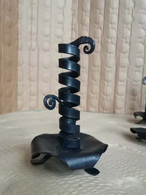 Antique primitive spiral candlestick made of wrought iron handmade 18th century