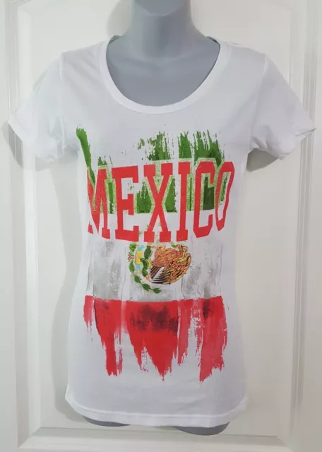 Juniors Tee Graphic T-Shirt Mexico Green Red White Size M Medium L Large XL NWT