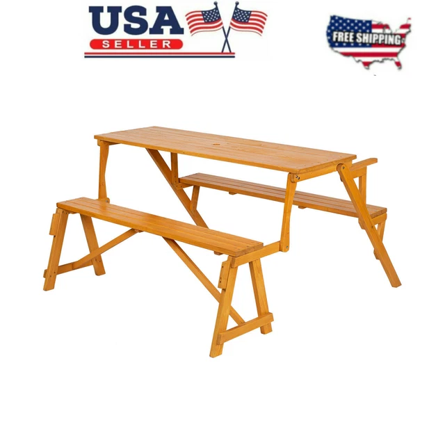 Solid Wood Load-Bearing Outdoor Dual-Purpose Conjoined Comfortable Table Chair