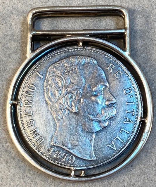 Antique 1879  800 SILVER ITALIAN 5 LIRA COIN HAND MADE MONEY CLIP