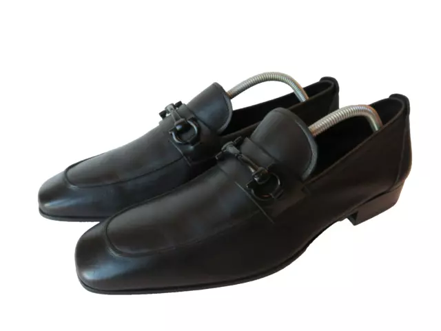 Salvatore Ferragamo Gancini Bit Loafers Mens Shoes Sz 9.5 D Black Leather Luxury